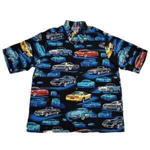 Reyn Spooner Shirt‎ Men XL Black Reyn Sports Eddy Y GM Corvette History Hawaiian